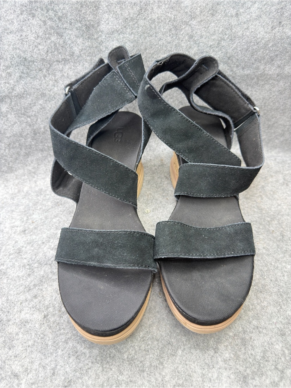 UGG Ileana Espadrille Wedge Sandals Women’s 12 Black Suede Ankle Strap